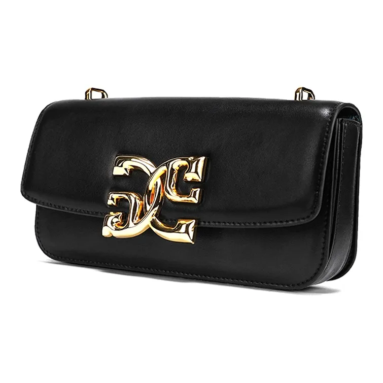 COOGI Cowhide Leather Material Small Square Bag Trumpets Women's Black/Ecru-1