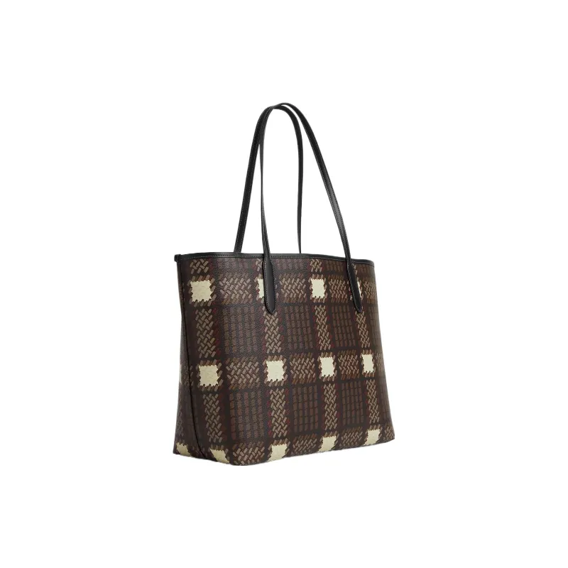 COACH City Canvas With Leather Tote Bag Shopping Bag Handbag Shoulder Bag Women's Brown-2
