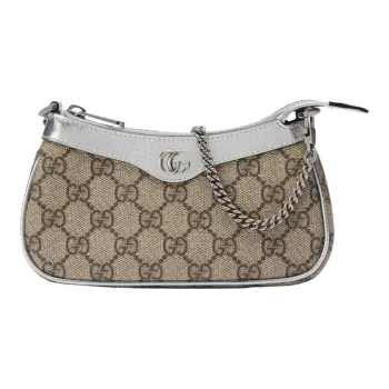 GUCCI Ophidia Canvas With Leather Finish Handbag Shoulder Bag Women's Silver & Ebony