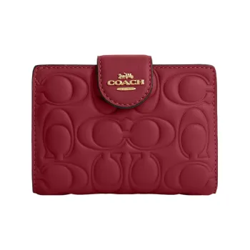COACH Corner Zip Leather Coin Purse Wallet Medium Size Women's Red