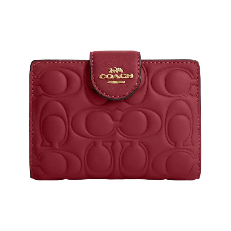 COACH Corner Zip Leather Coin Purse Wallet Medium Size Women's Red-0