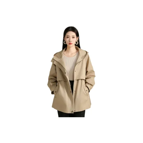 SMEN Trench Coats Women's Khaki