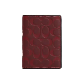 COACH Passport Case Calfskin Wallets Passport Holders Mini Unisex Bronze & Burgundy Multicolor