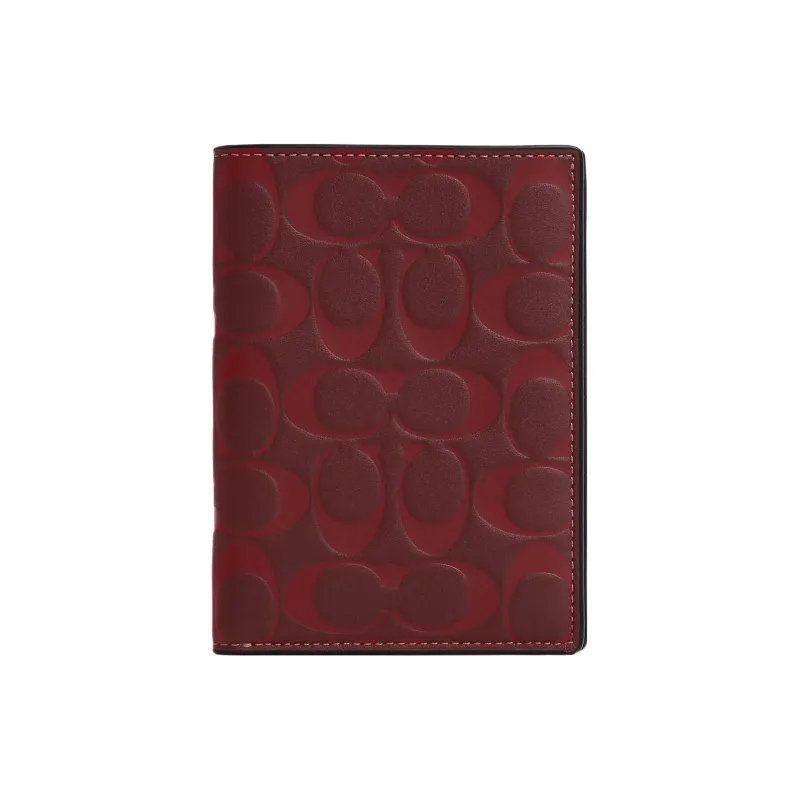 COACH Calfskin Wallet, Passport Holder Mini Unisex Bronze & Burgundy Multicolor-0