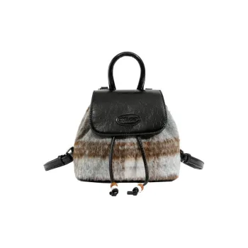 NOMK PU Coated Wool Student Backpack Regular Women's Brown Plaid/Caramel