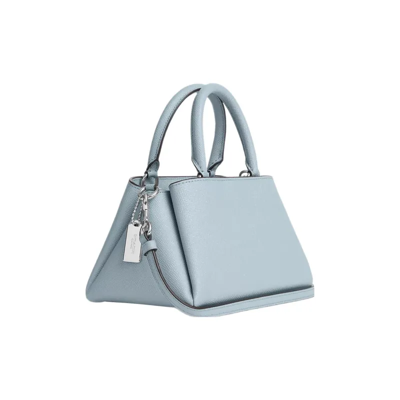 COACH Zuri Cross-Stitch Leather Shoulder Bags Handbags Medium Size Women's Silver With Light Blue Accents-1