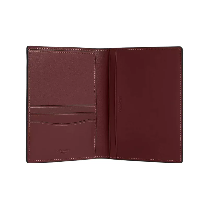 COACH Calfskin Wallet, Passport Holder Mini Unisex Bronze & Burgundy Multicolor-1