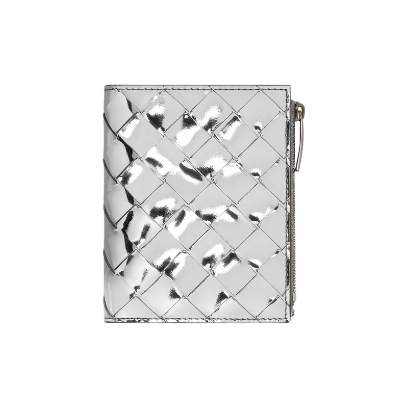 Bottega Veneta Metallic Woven Zip Up Wallet-0