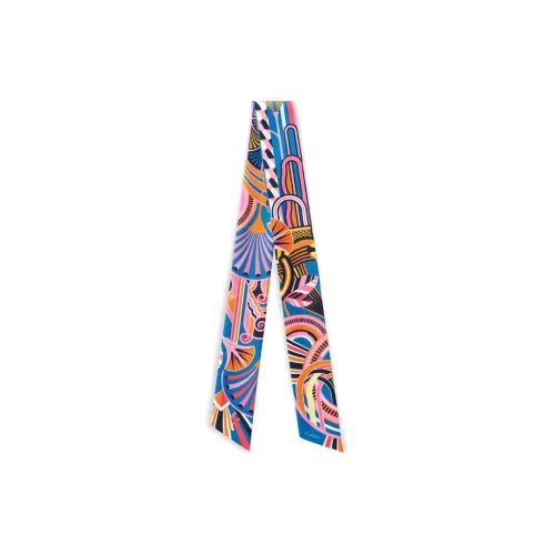 CARTIER Silk Scarves Women's Blue/Orange
