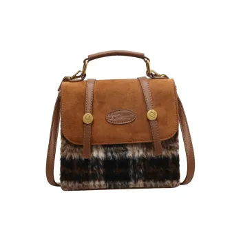 NOMK Woolen With PU Backpack Regular Women's Brown Plaid/Gray Plaid
