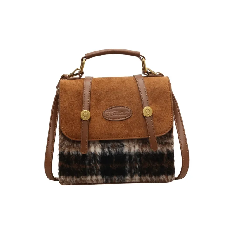 NOMK Woolen With PU Backpack Regular Women's Brown Plaid/Gray Plaid-0