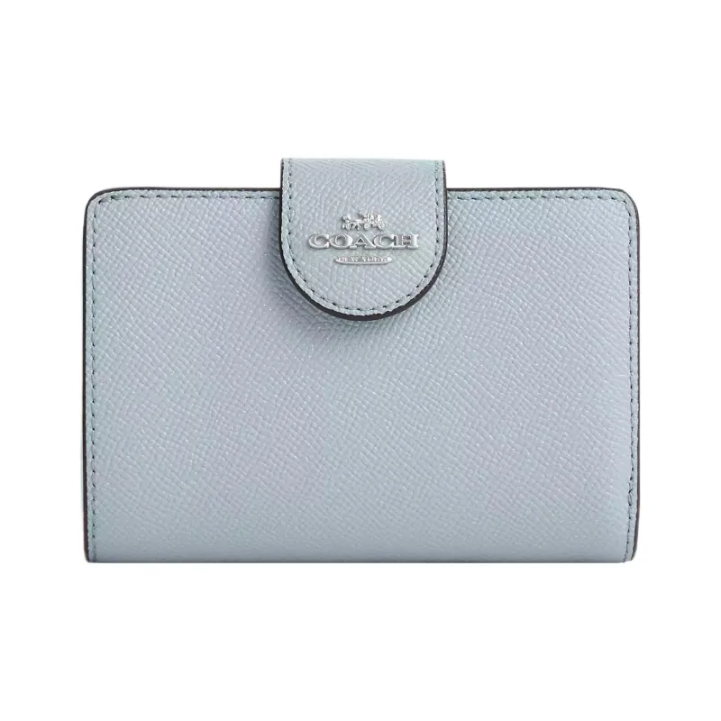COACH Corner Zip Leather Coin Purses Wallets Medium Size Women's Light Blue-0