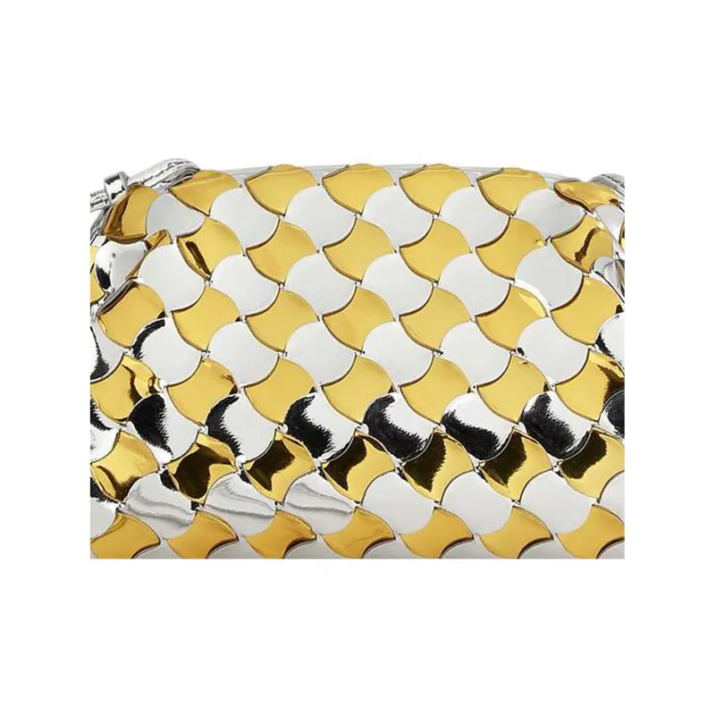 Bottega Veneta Layered Leather Clutch Mini Women's Silver & Gold-4
