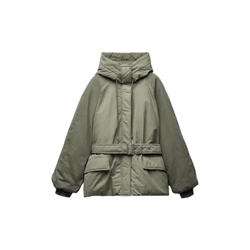 ZARA Puffer Jackets Women's Light Khaki