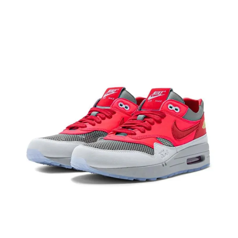 CLOT x Nike Air Max 1 Cushioned Slip Resistant Low Top Running Shoes Unisex Red Gray White-3