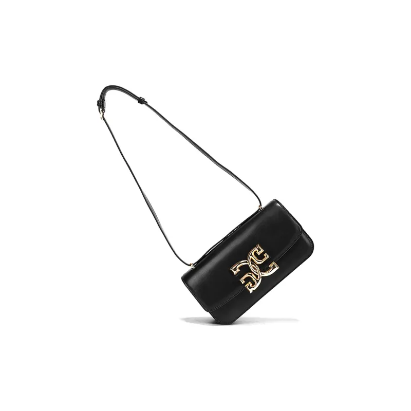 COOGI Cowhide Leather Material Small Square Bag Trumpets Women's Black/Ecru-3