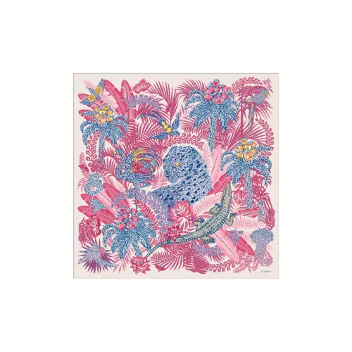 CARTIER Silk Scarves Women's Pink/Beige