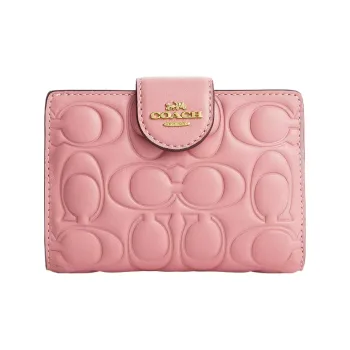 COACH Corner Zip Leather Coin Purses Wallets Medium Size Women's Gold & Light Blush