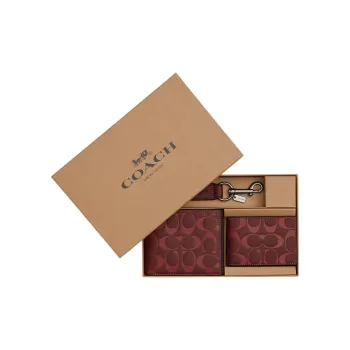 COACH 3 IN 1 Wallet Calfskin Coin Purses Wallets Mini Unisex Bronze Mixed Red Multicolor
