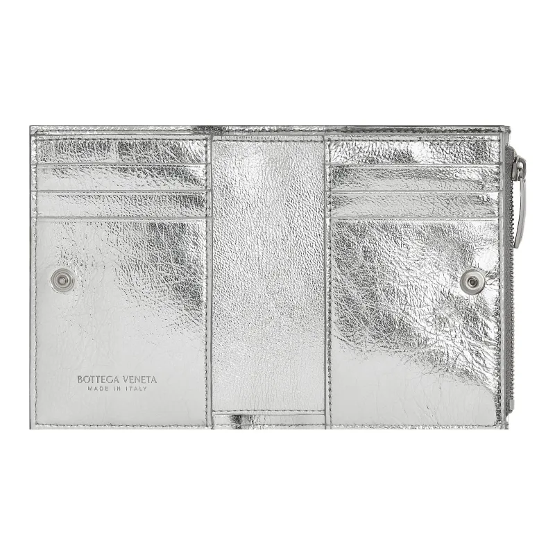 Bottega Veneta Metallic Woven Zip Up Wallet-3
