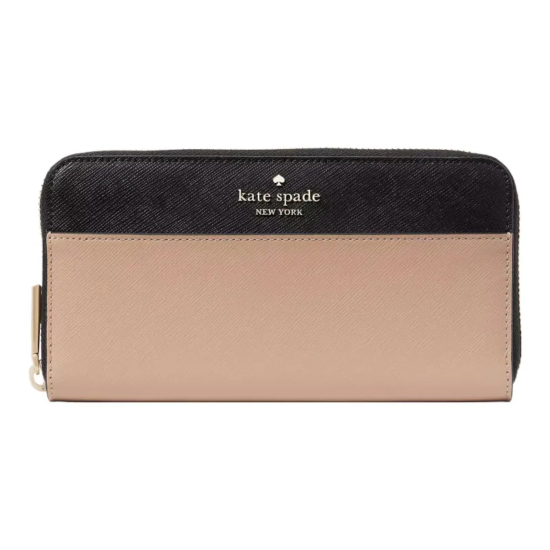 Kate Spade Saffiano Leather Wallet Large Size Unisex Black With Light Pink-0