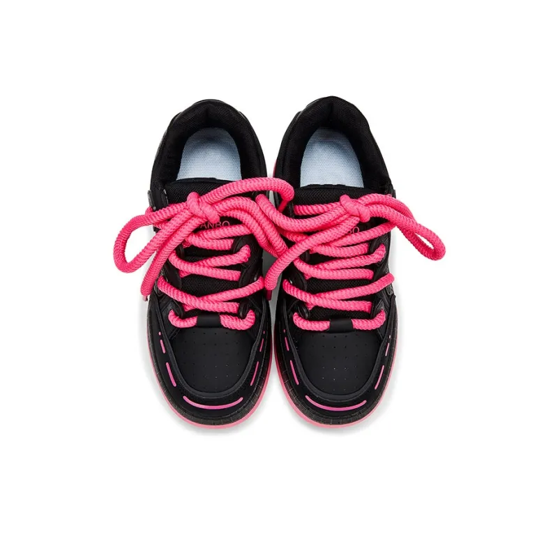 KARLIE KELLER Cushioned Wear Resistant Water Resistant Height Increasing Low Top Skateboard Shoes Women's Black Fuchsia-4