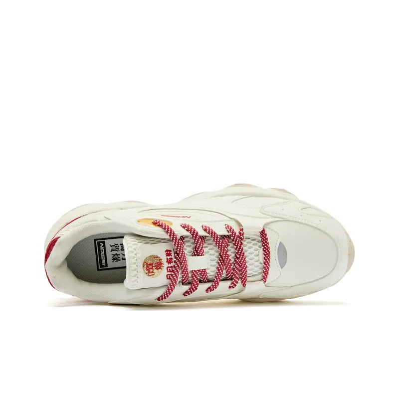 QIAODAN Elf Meowth Abrasion Resistant Breathable Low Top Casual Shoes Women's White Red-3