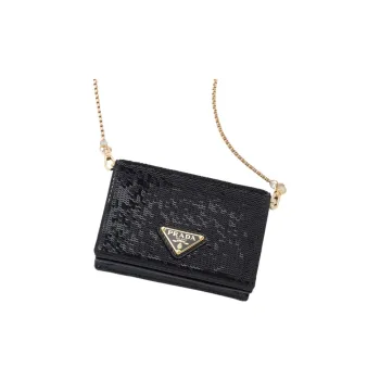PRADA Leather Detail Card Clip Card Holder Regular Women's Black