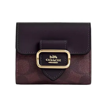 COACH Morgan Canvas With Leather Coin Purses Wallets Women's Gold & Dark Red