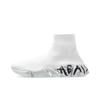 Balenciaga Speed 2.0 Sneakers 'White Knit With Black Graffiti'