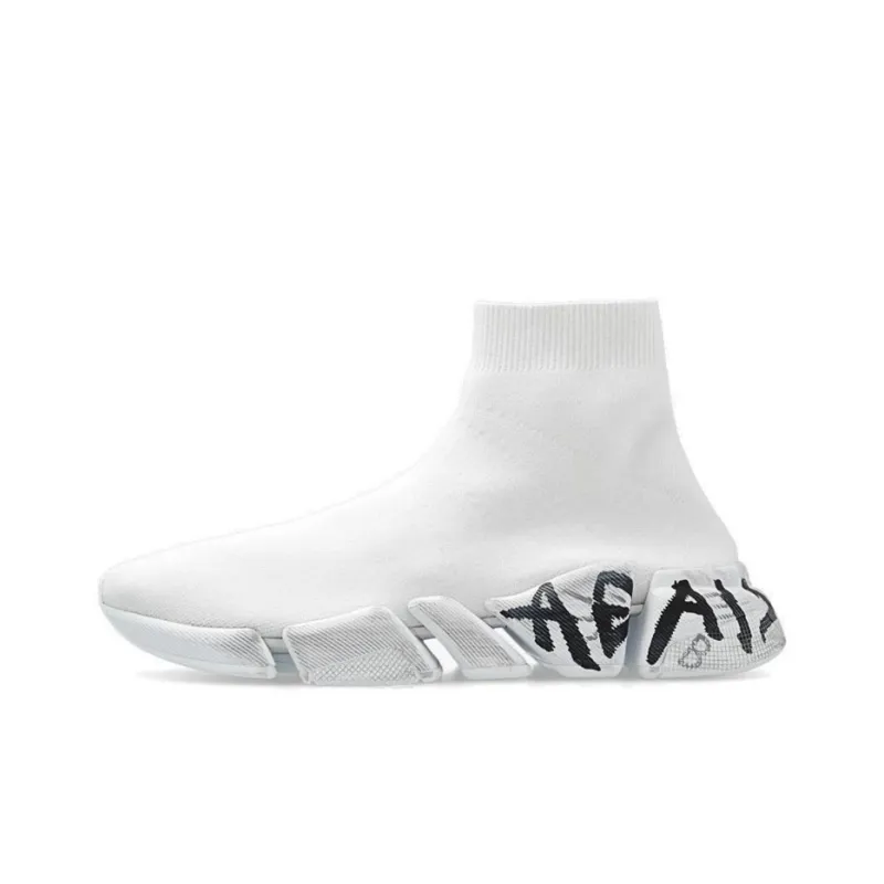 Balenciaga Speed 2.0 Sneakers 'White Knit With Black Graffiti'-0