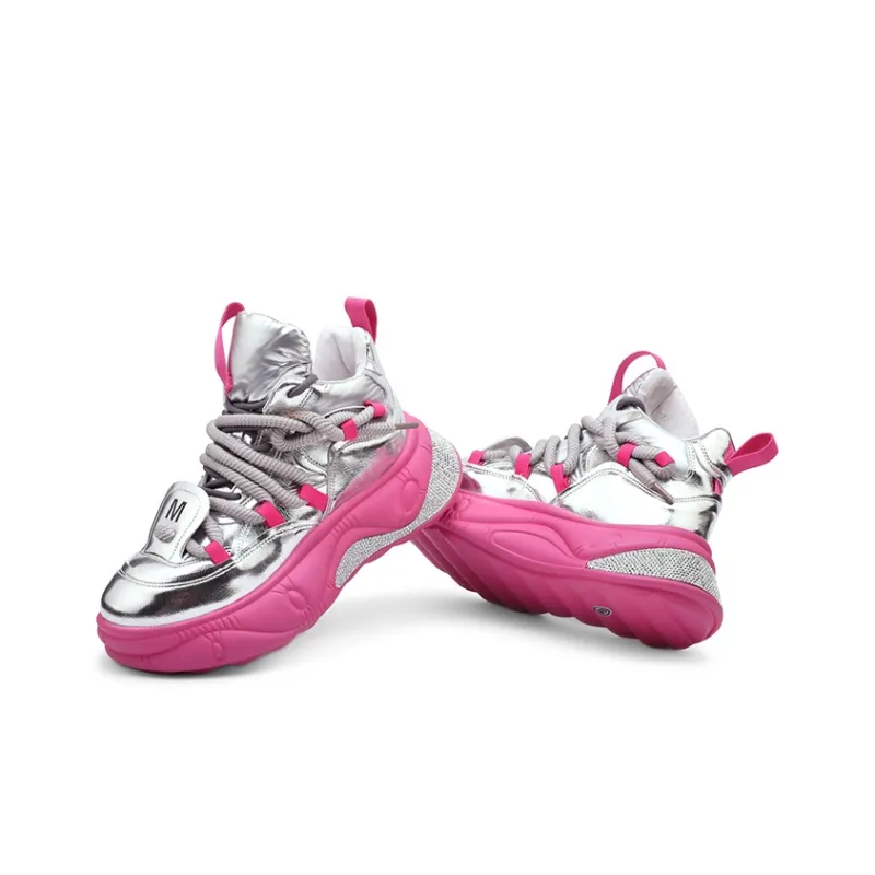 Mr.shang Auspicious Clouds Silver Collection Anti Slip Wear Resistant Mid Top Casual Shoes Women's Silver Pink-5