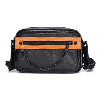 Hush Puppies Cow Leather Shoulder Bag Small Size Men's Black Red/Black Orange