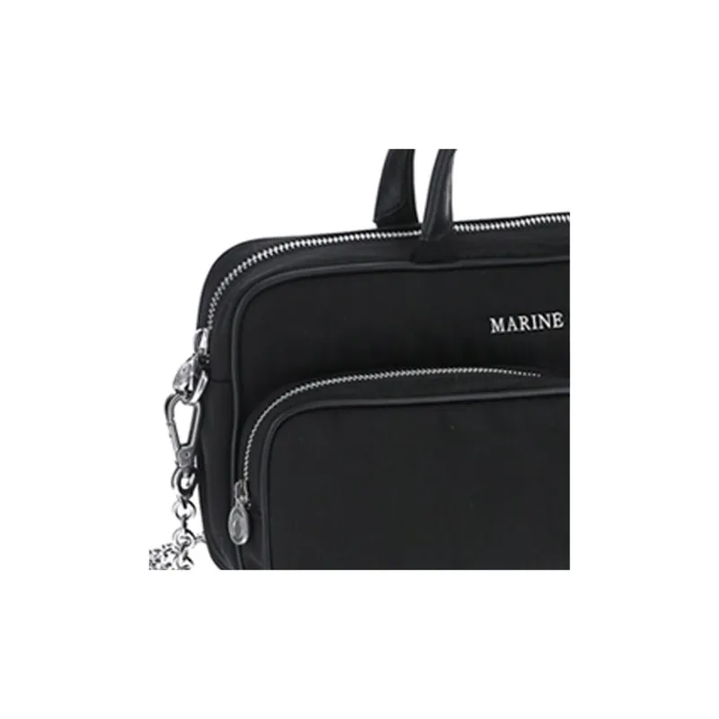 Marine Serre Cow Leather One Shoulder Handbags Women's Black-4