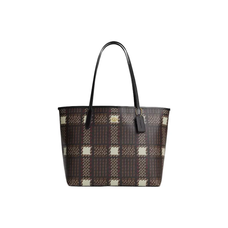 COACH City Canvas With Leather Tote Bag Shopping Bag Handbag Shoulder Bag Women's Brown-0