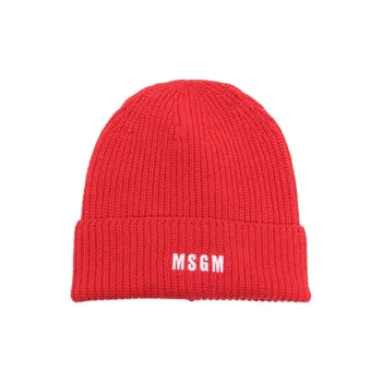 MSGM Logo Embroidered Turn Up Brim Beanie Hat