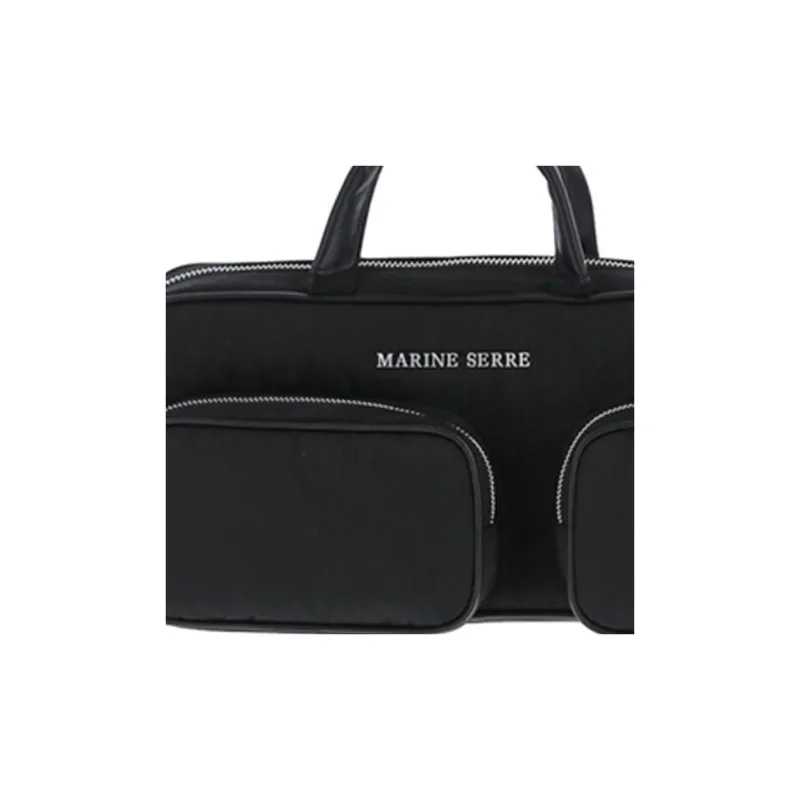 Marine Serre Cow Leather One Shoulder Handbags Women's Black-3