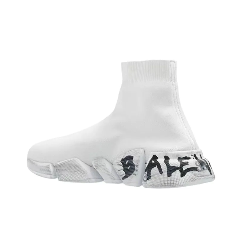 Balenciaga Speed 2.0 Sneakers 'White Knit With Black Graffiti'-3