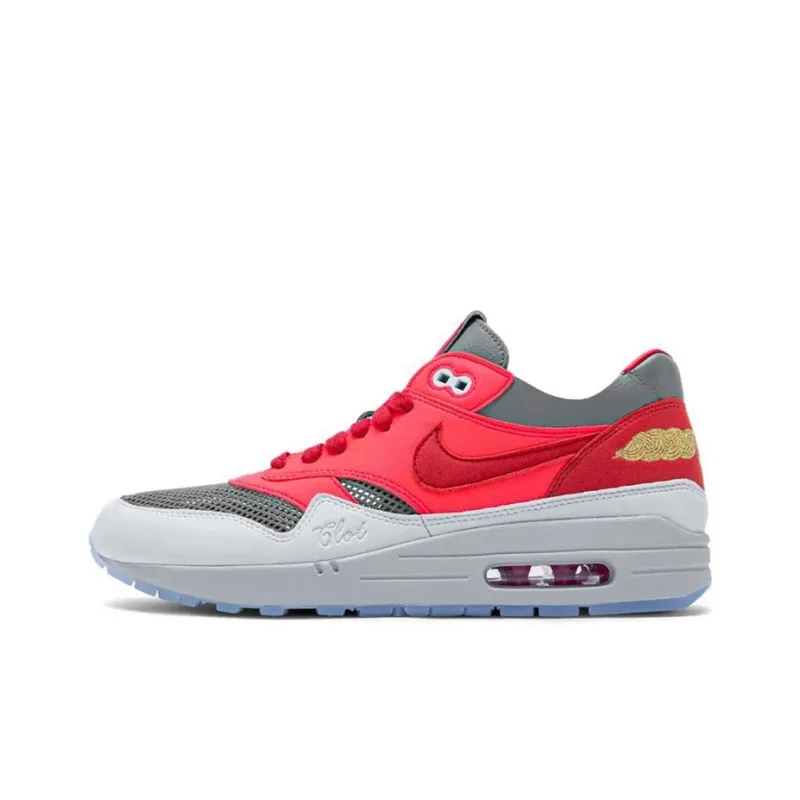 CLOT x Nike Air Max 1 Cushioned Slip Resistant Low Top Running Shoes Unisex Red Gray White-1
