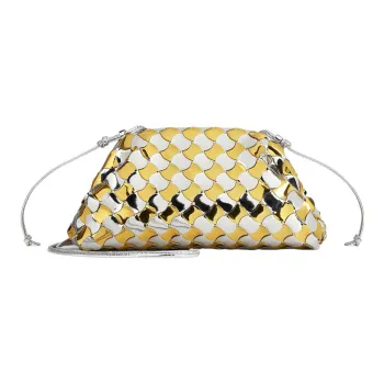 Bottega Veneta Layered Leather Clutch Mini Women's Silver & Gold