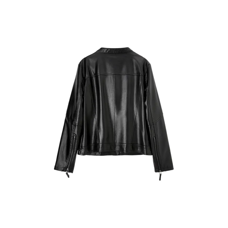 FANQIN Leather Jacket Women's Black-1