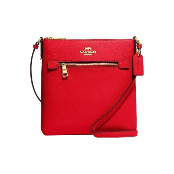 COACH File Cross-Stitch Leather File Bag Shoulder Bag Crossbody Bag Mini Women's Electric Red & Gold