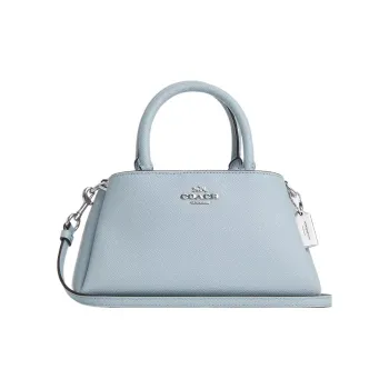 COACH Zuri Cross-Stitch Leather Shoulder Bags Handbags Medium Size Women's Silver With Light Blue Accents