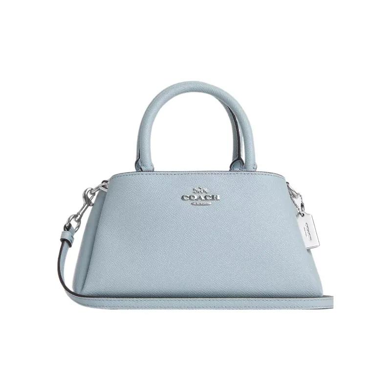 COACH Zuri Cross-Stitch Leather Shoulder Bags Handbags Medium Size Women's Silver With Light Blue Accents-0