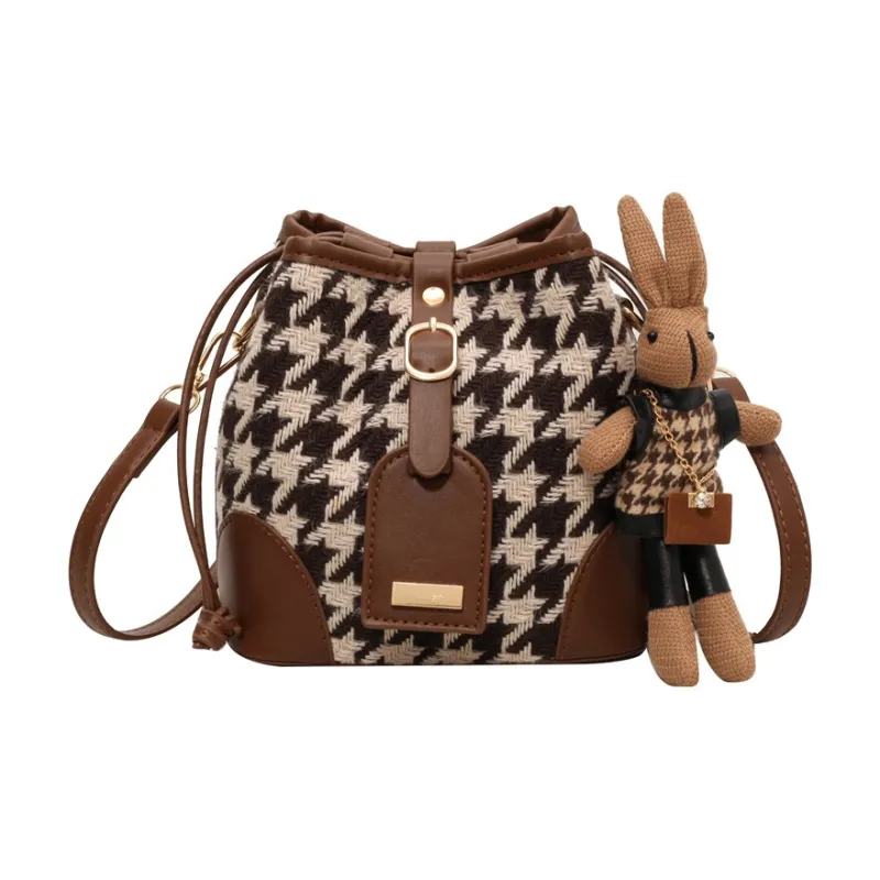 NOMK Woolen Bucket Bag Crossbody Bag Shoulder Bag Shoulder Bag Regular Women's Black/Coffee-5