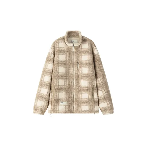 Rabbit House Puffer Jackets Unisex Beige Plaid