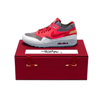 CLOT x Nike Air Max 1 Cushioned Slip Resistant Low Top Running Shoes Unisex Red Gray White