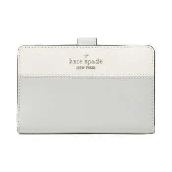 Kate Spade Saffiano Leather Wallet Medium Size Unisex Platinum Gray & Multicolor