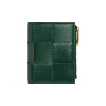 Bottega Veneta CASSETTE Sheepskin Cow Leather Patchwork Wallet Small Size Women's Emerald