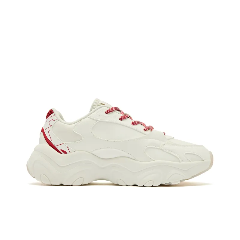 QIAODAN Elf Meowth Abrasion Resistant Breathable Low Top Casual Shoes Women's White Red-1